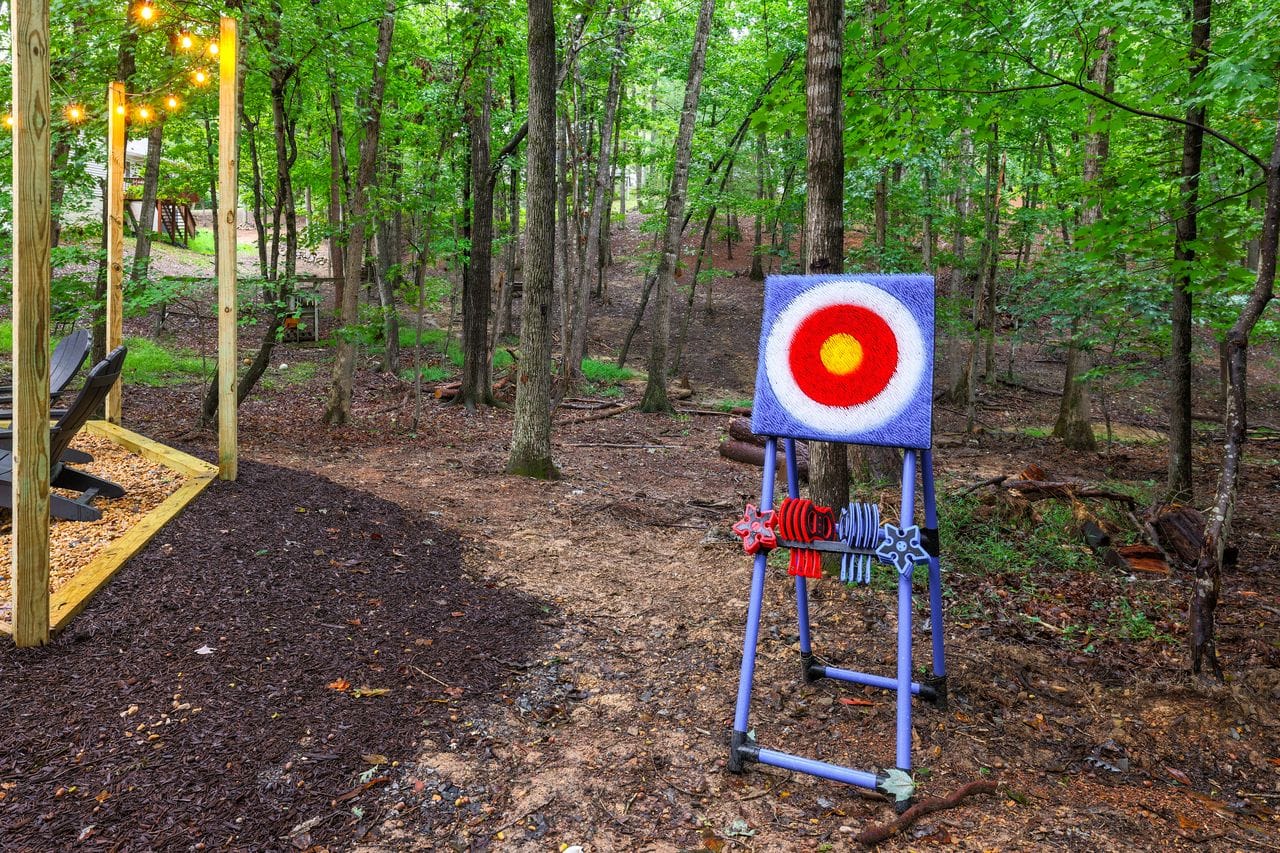 Archery target in the backyard clearing